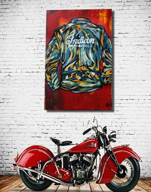 Painting of a 1941 Indian Sport Scout motorcycle